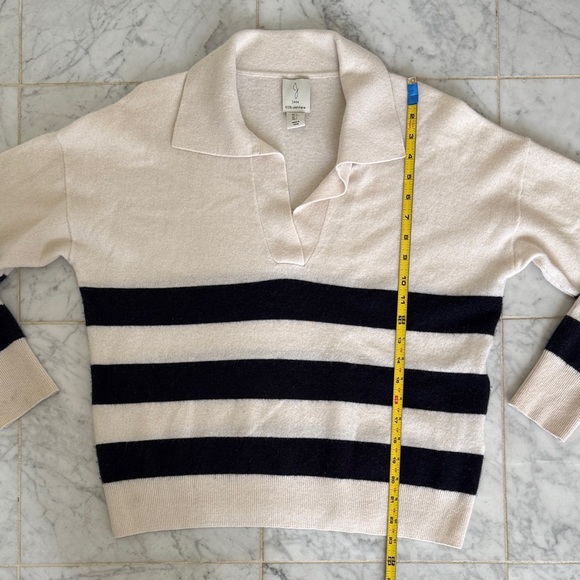 Joie Cashmere Cream + Dark Navy Striped V-Neck Sweater - Picture 8 of 10